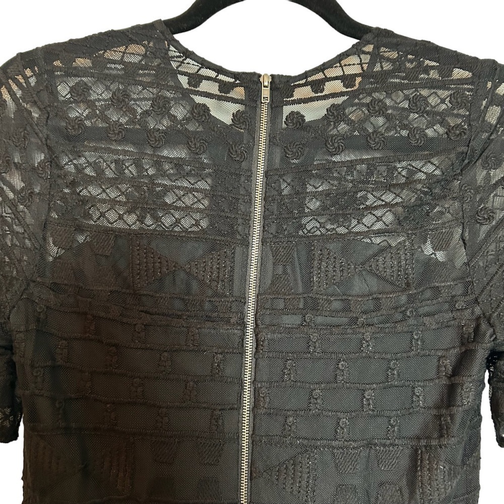 Parker Short Sleeve Lace & Lace Up Front Tiered Ruffled BLACK Lined Midi Dress - Picture 9 of 16